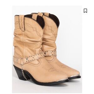 Shyanne Tanya Slouch Harness Boots Leather Tan Cream